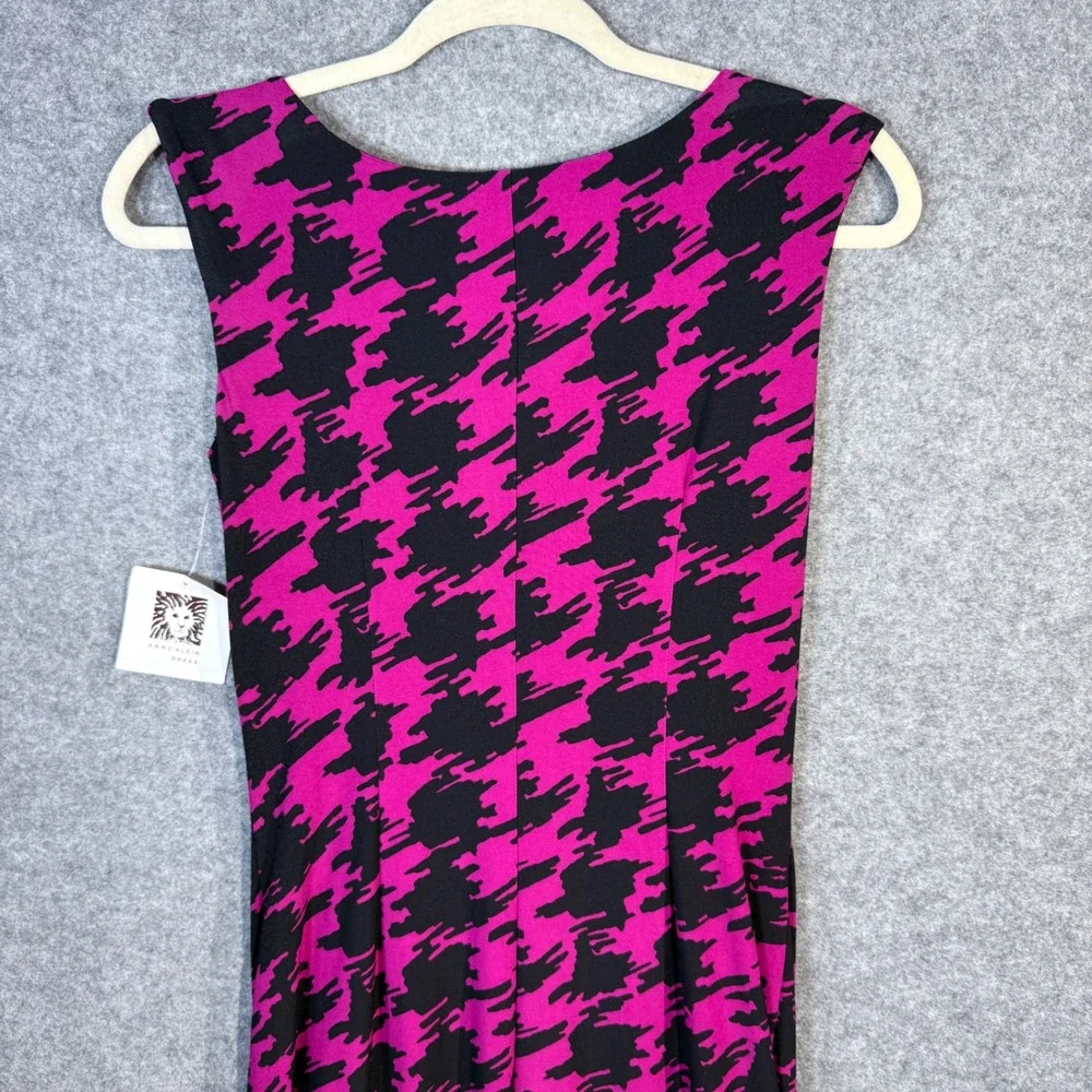 Anne Klein Women Black‎ Pink Houndstooth Drape Twist Sheath Dress Size 4